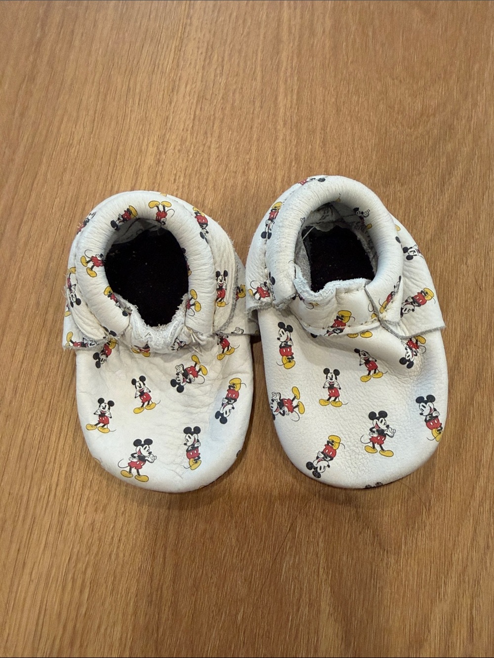 Freshly Picked White Mickey Mouse Print Baby Soft Sole Shoes